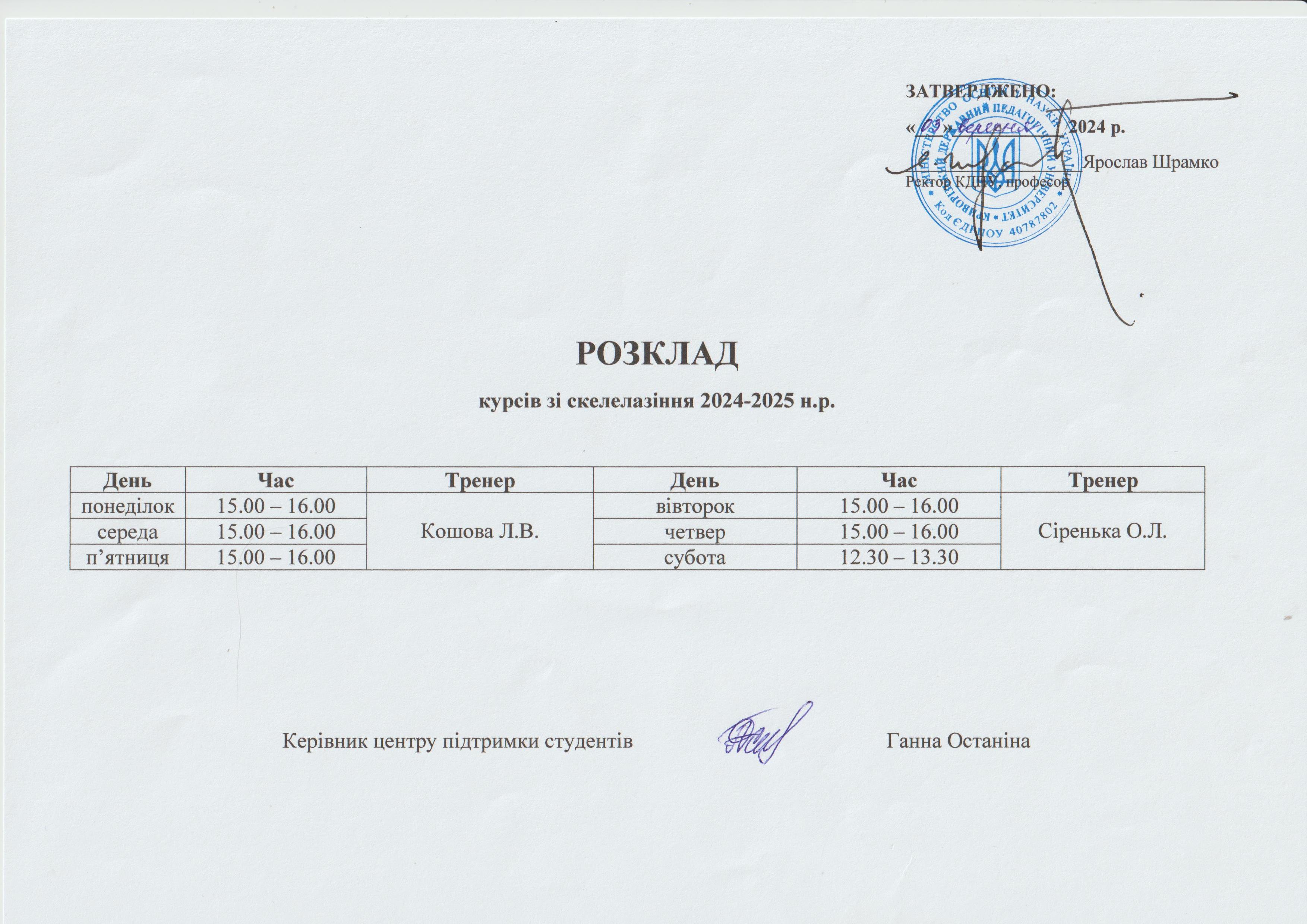 Розклад секції скелелазіння 24 25